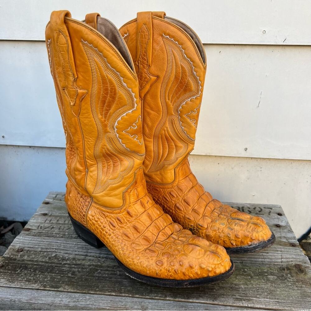El Presidente Gold Collection Hornback Gator Cowboy Boots yellow gold leather 9E